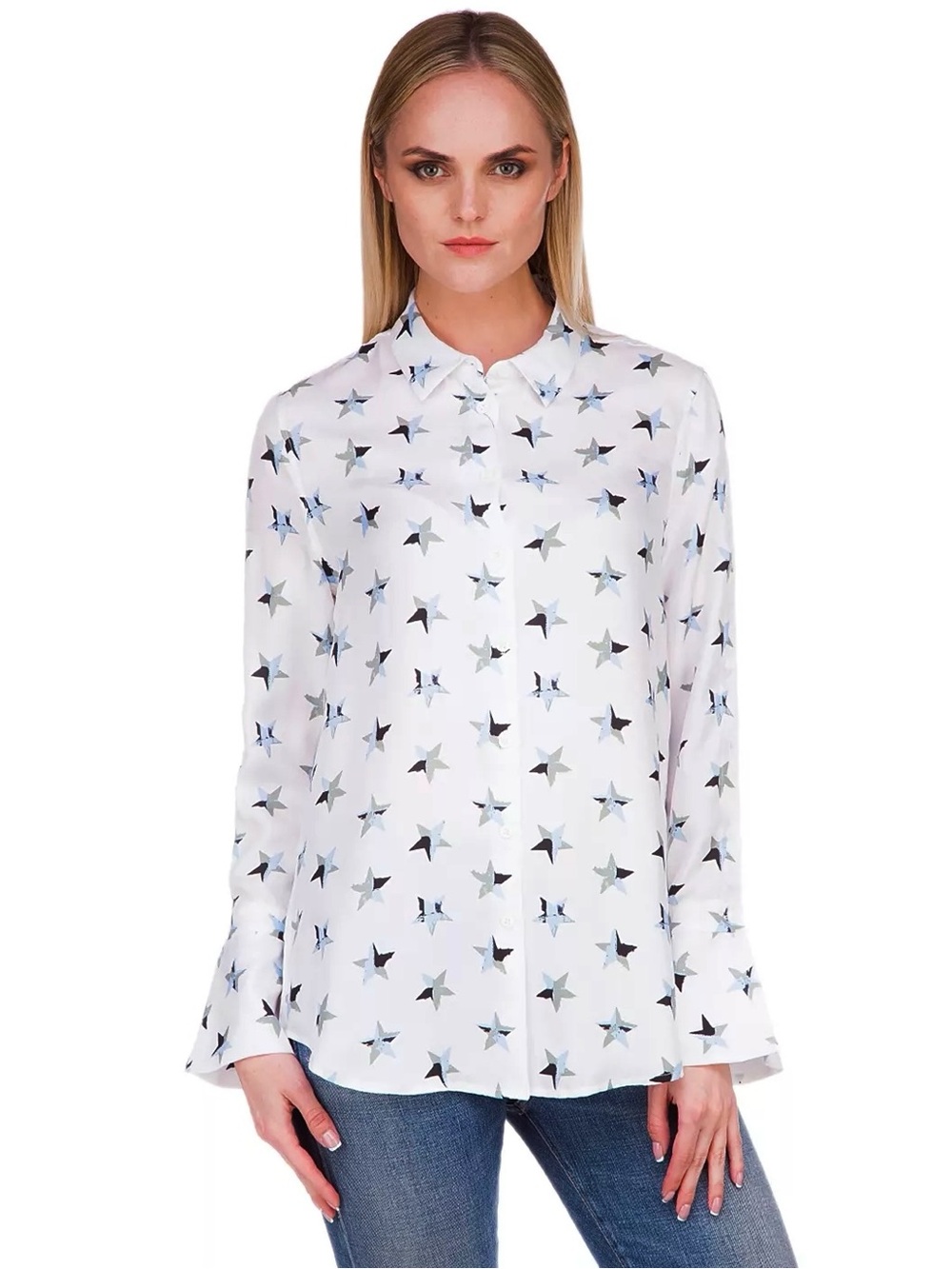 EQUIPMENT | Star Print Button-Down 100% Silk Blouse